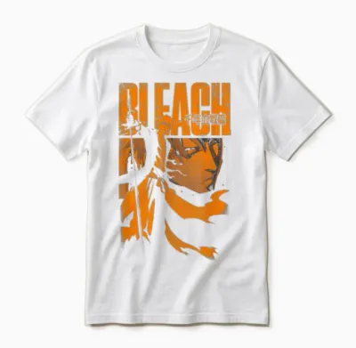 Bleach: Thousand Year Blood War Orange Ichigo Pose Anime T-Shirt, Black, S Unisex T-Shirt - White