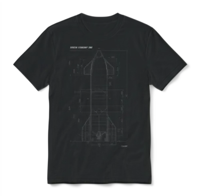 Spacex Starship Sn8 Blueprint Unisex T-Shirt - Black
