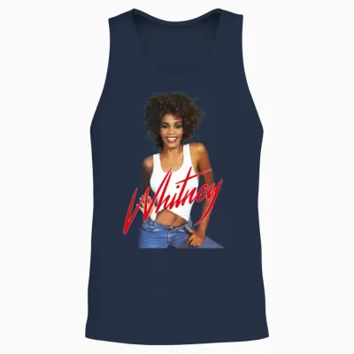 Whitney Houston Photo with Pink Nameplate Unisex Tank Top - Navy