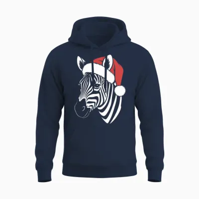Christmas Zebra Face, Zebra Wearing Santa Unisex Hoodie - Navy