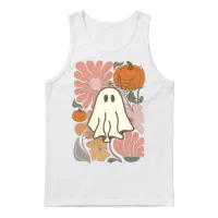 Boho Floral Fall Pink Ghost Unisex Tank Top - White – 1