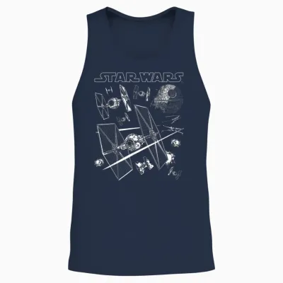Star Wars X-Wings Chase Tie Fighters T-Shirt with Death Star Logo T-Shirt, Black, S Unisex Tank Top - Navy