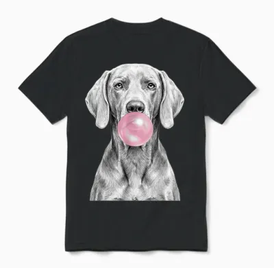Chien Braque De Weimar Soufflant Bubble Gum Funny Canine Unisex T-Shirt - Black