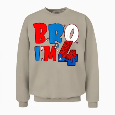 Bro I’m 4 Spider Theme Party Boy Birthday 4th Years Old Unisex Sweatshirt - Sand