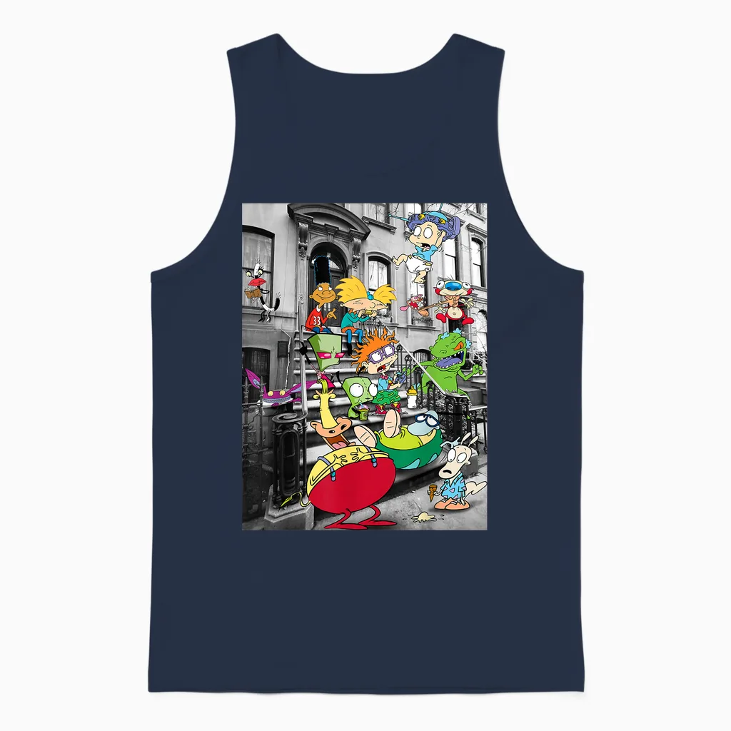 Nickelodeon Classic Nicktoons Hanging on Stoop Unisex Tank Top in Navy