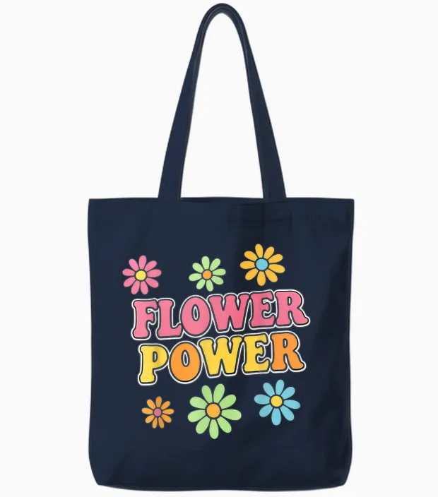 Retro Flower Power 60er 70er Jahre ästhetischer Hippie Boho Stil Tote Bags in Navy