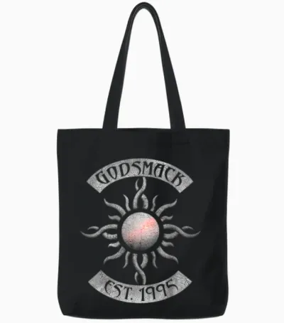 Godsmack – Legends Sun Rocker on White Tote Bags - Black