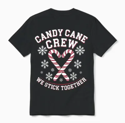 Candy Cane Crew We Stick Together Christmas Costume Xmas Unisex T-Shirt - Black