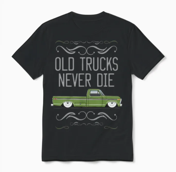 Old Trucks Limestone Green Unisex T-Shirt in Black