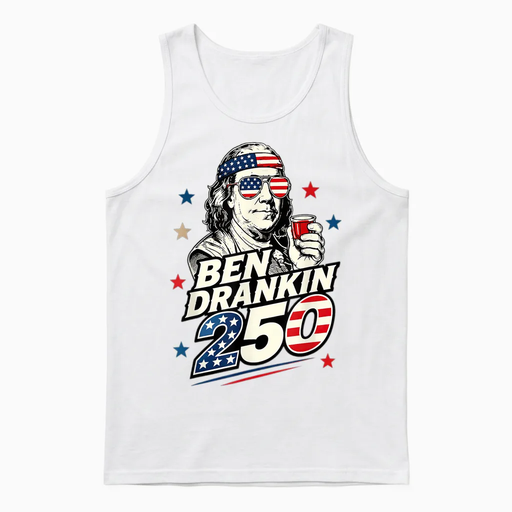 250th 4th of July Ben Drankin Us Flag American Dad Unisex Tank Top in White