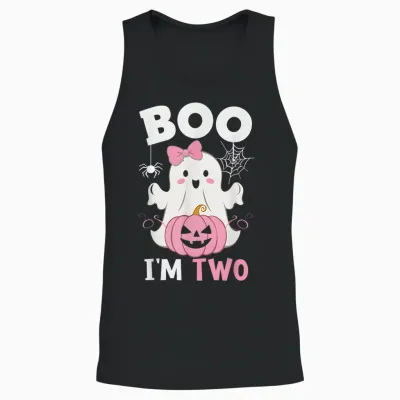 Ghost Boo I'm Two Year 2nd Birthday Girls Halloween Groovy Unisex Tank Top - Black