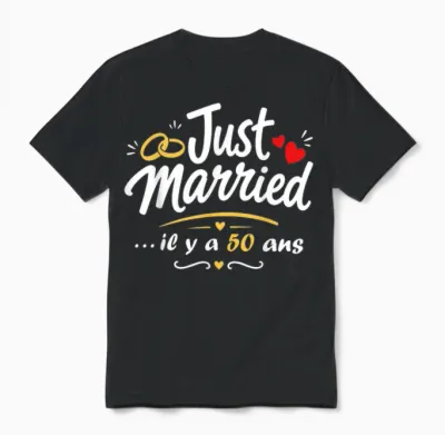 Just Married Humour Couple Anniversaire 50 Ans De Mariage Unisex T-Shirt - Black