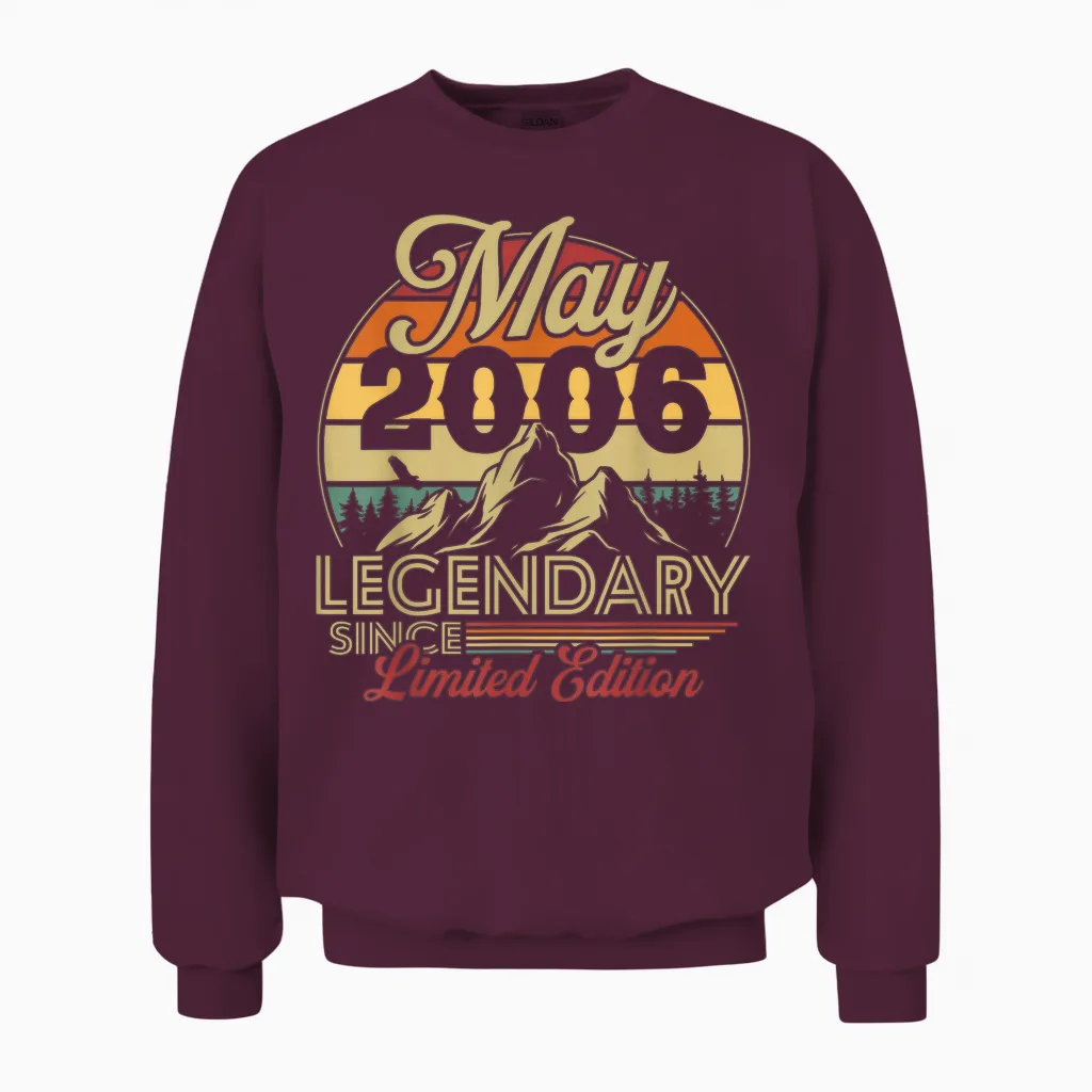 Vintage Anniversaire 20 Ans Pour Né En Mai 2006 Cadeau Unisex Sweatshirt in Maroon
