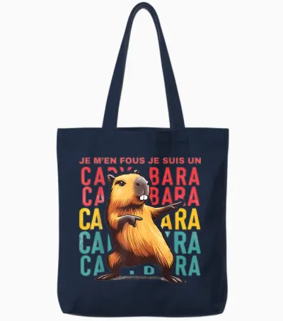Je M'en Fous Je Suis Un Capybara - Cute Capybara T-Shirt, White, S Tote Bags - Navy