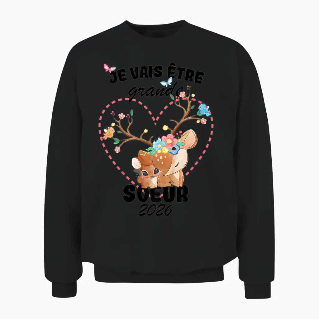 Child Pregnancy Announcement | Je Vais Etre Grande Soeur 2026 Unisex Sweatshirt in Black