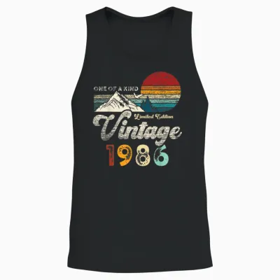 Vintage 1986 Mountains Eagle Retro 39th Birthday Unisex Tank Top - Black