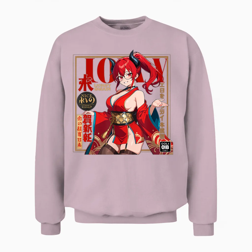 Waifu Sexy Anime Girl Model Cover Page Japanischer Stil Unisex Sweatshirt in Light Pink