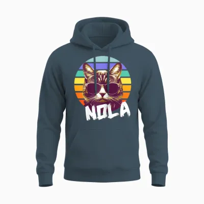 Nola - Cute Girl Name with Cool Cat Unisex Hoodie - Dark Heather