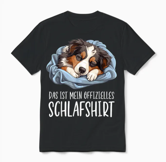 Cute Dog Official Sleep Shirt Australian Shepherd T-Shirt, Black Unisex T-Shirt in Black