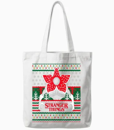 Stranger Things Christmas Epic Demogorgon Ugly Sweater Logo Tote Bags - White