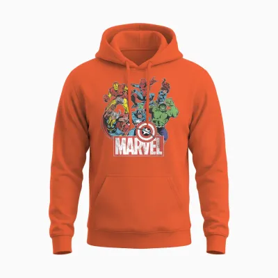 Marvel Avengers Team Retro Comic Vintage T-Shirt, Black, S Unisex Hoodie - Orange