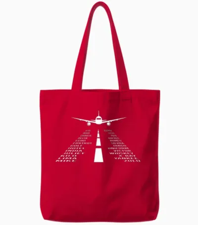 Pilot Flight Airplane Shirts 360 Phonetic Alphabet T-Shirt - Unisex Adult, Black, Short Sleeve, Small, Classic Fit Tote Bags - Red
