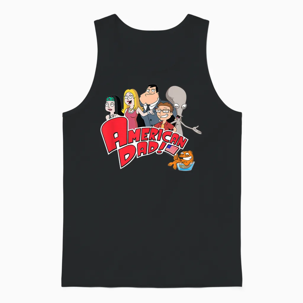 American Dad Show Logo with Family Cartoon T-Shirt, Black, S Unisex Tank Top in Black
