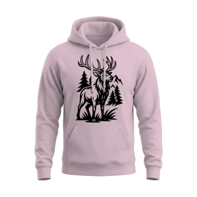 Majestic Forest Elk Lineart Unisex Hoodie - Light Pink