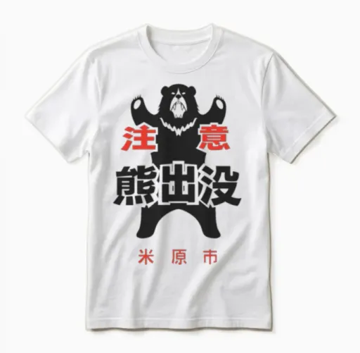 Japanese Bear Warning Wildlife Gift Unisex T-Shirt in White