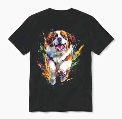 Splash Art Colorful for Lovers of St Bernard T-Shirt, Black, S Unisex T-Shirt - Black