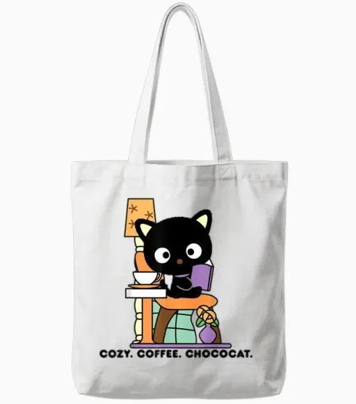 Chococat Cozy Coffee Cafe Tote Bags - White