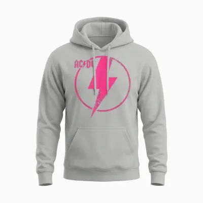 Offiziell Ac/dc Pink Distressed Logo Acdc Unisex Hoodie - Ash