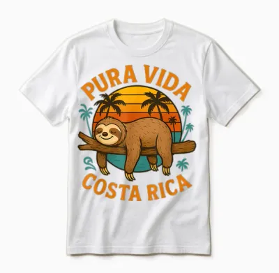 Pura Vida Costa Rica Lazy Sunset Palms Unisex T-Shirt - White