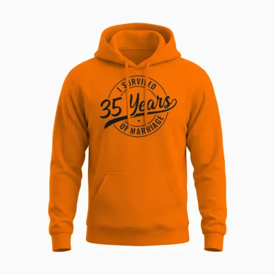 35 Years Marriage, Funny 35th Wedding Anniversary Unisex Hoodie - Safety Orange