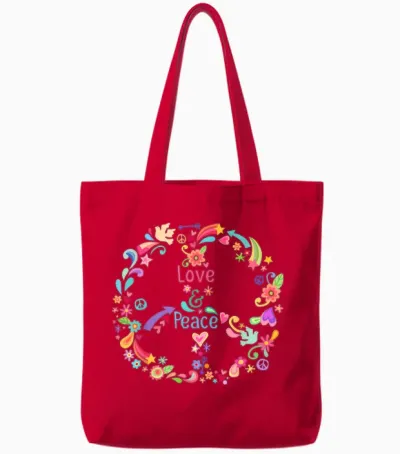 60s 70s Peace Sign Love Hippie T-Shirt, Blue, S Tote Bags - Red