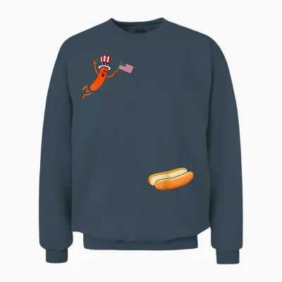 Hotdog Freedom Dive Funny Uncle Sam Hot Dog Jumping into Bun Unisex Sweatshirt - Dark Heather