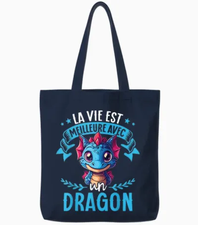 Je M'en Fous Je Suis Un Dragon - Cute Dragon T-Shirt, Black, S Tote Bags - Navy