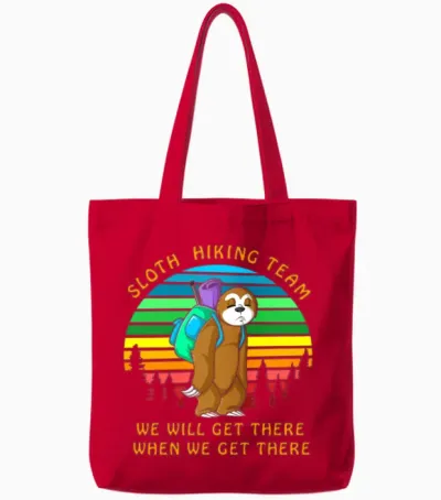 Sloth Hiking Team Tote Bags - Red