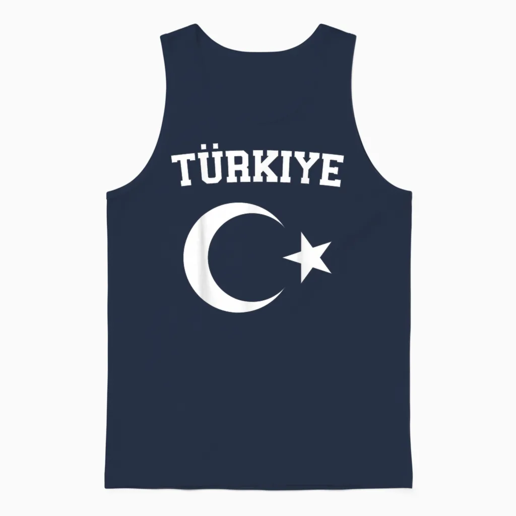 Turkish Flag Türkiye Bayragi Half Moon and Star Turkey T-Shirt, Red Unisex Tank Top in Navy