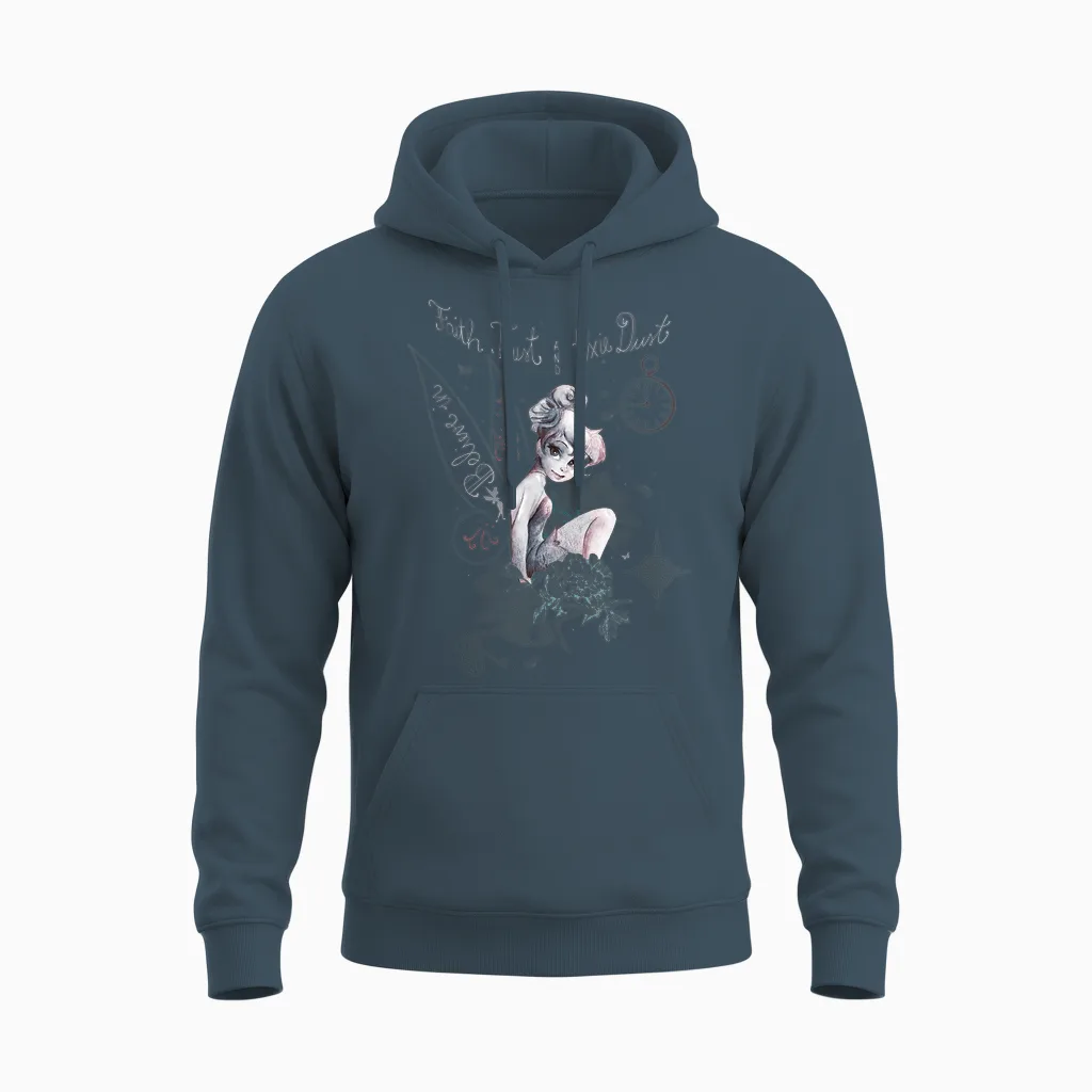 Disney Peter Pan Tinker Bell Believe Drawing Portrait Unisex Hoodie in Dark Heather