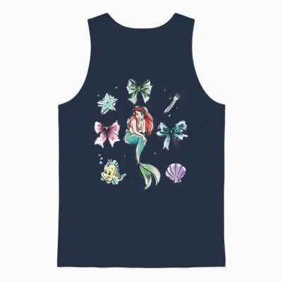 Disney the Little Mermaid Essentials Watercolor Chest Logo Unisex Tank Top - Navy