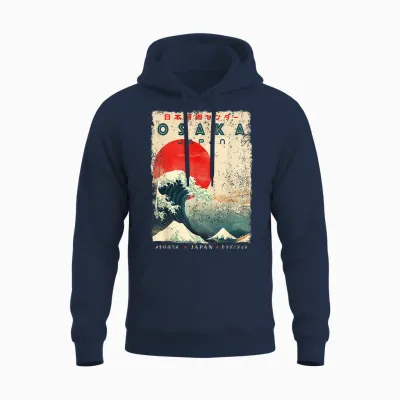 Osaka City Retro Japanese Ukiyoe-E Artwork Osaka Unisex Hoodie - Navy