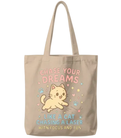 Chase Your Dreams Cat Tote Bags - Natural