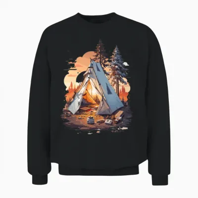Fanny Tent Design . Cool Sunset in the Forest Unisex Sweatshirt - Black
