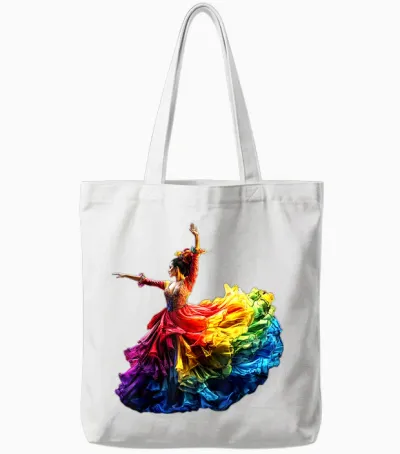 Flamenco Dancer Dress Colorful Rainbow Flamenco T-Shirt, Black, S Tote Bags - White