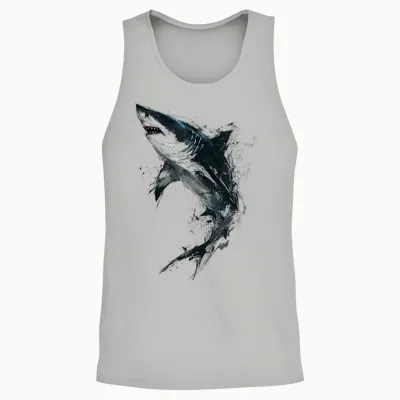 Shark Painting Art Abstract Animal Drawing Graphic Shark T-Shirt, White Unisex Tank Top - Ash