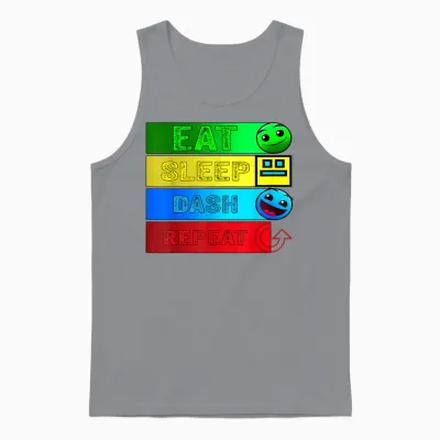 Eat Sleep Dash Repeat Video Game Geometry Video Gamer T-Shirt, Black Unisex Tank Top - Sport Grey