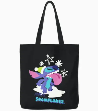 Amazon Essentials Stitch Wintertime Catching Snowflakes Tote Bags - Black