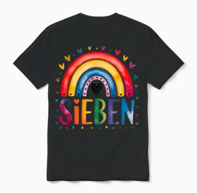 T-Shirt with German Text "ich Bin Schon Sieben - Rainbow 7th Birthday Design for M Unisex T-Shirt - Black