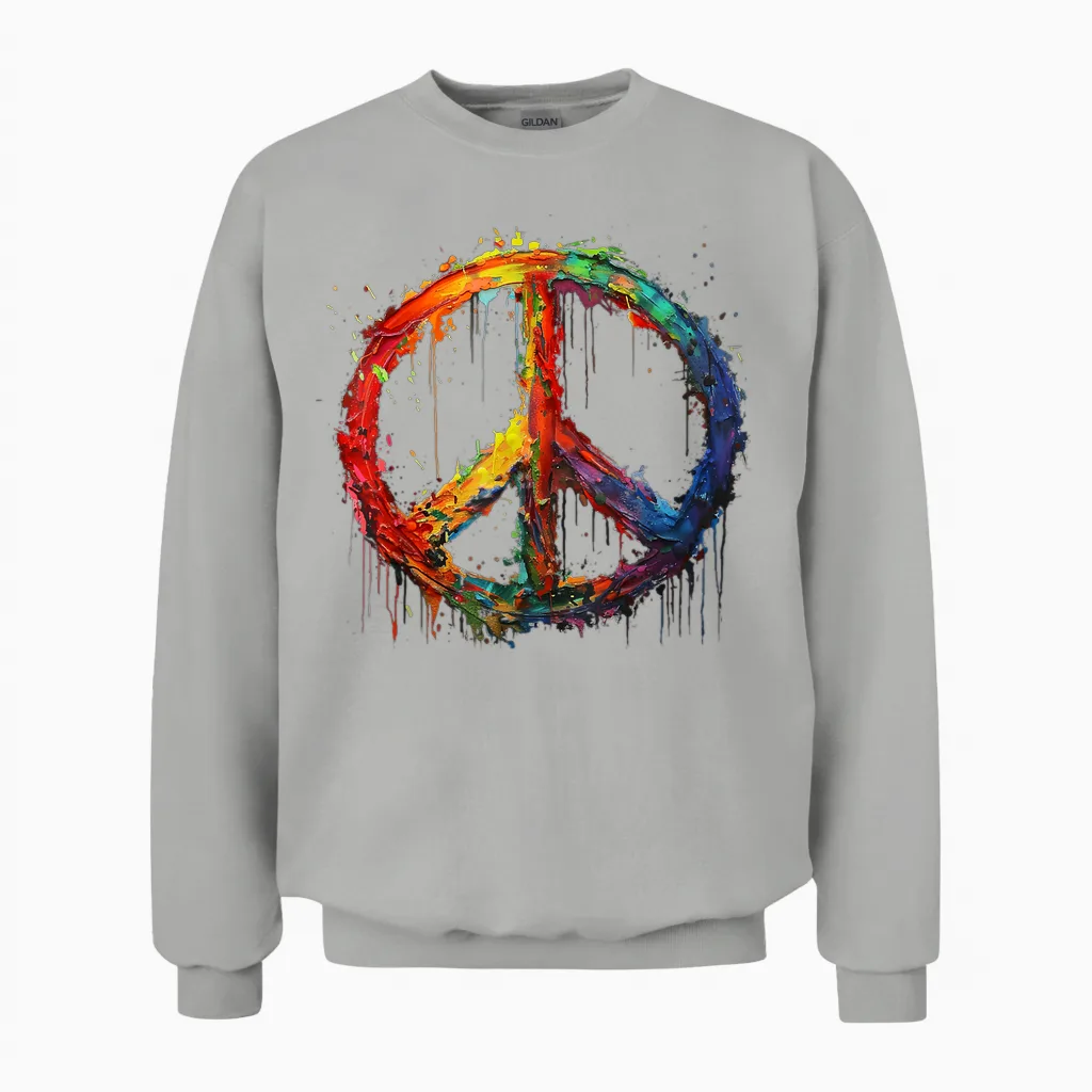 Peace Love Hippie Costume Peace Symbol 60s 70s T-Shirt, Black, S Unisex Sweatshirt in Ash